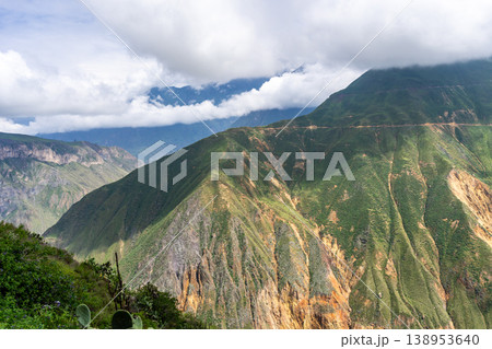 Lush green slopes of Colca Canyon, Peru 138953640