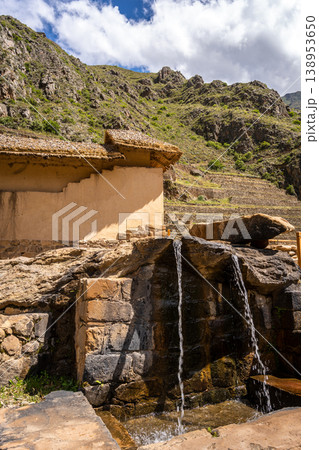 Ancient Inca fountain at the fortress of Ollantaytambo in Peru Ancient Inca fountain at the fortress of Ollantaytambo in Peru 138953650
