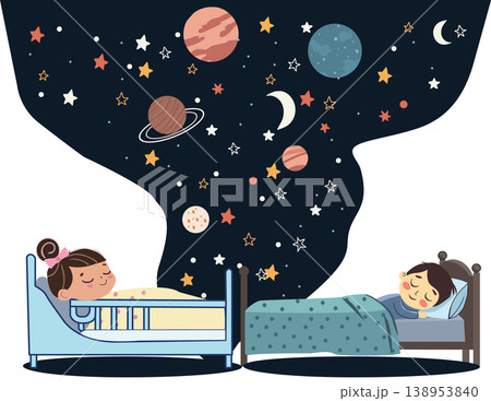 Children sleeping in the bed under blanket Children sleeping in the bed under blanket 138953840
