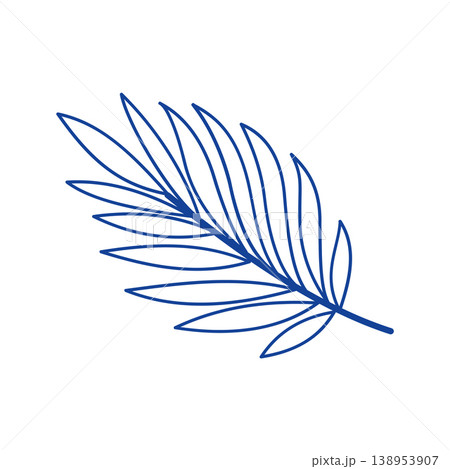Palm leaf vector blue line art doodle tropical foliage icon for summer branding Palm leaf vector blue line art doodle tropical foliage icon for summer branding 138953907