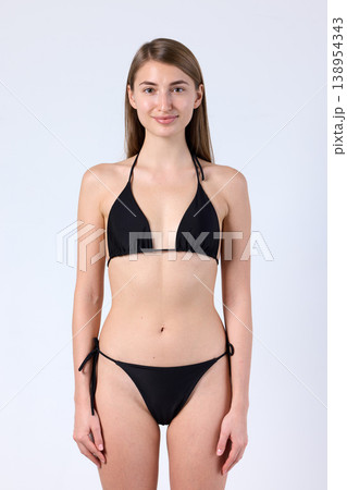 Studio Swimwear Smiling Model Front View Straight Pose 138954343
