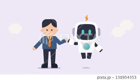 ビジネスマンとAIロボットのパートナーシップ協力フラットイラスト 138954353