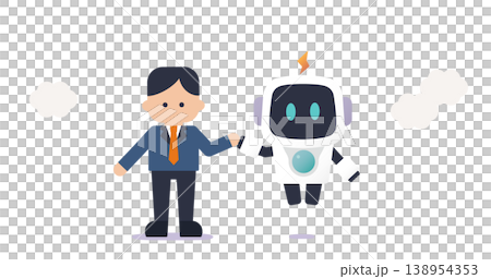 ビジネスマンとAIロボットのパートナーシップ協力フラットイラスト 138954353