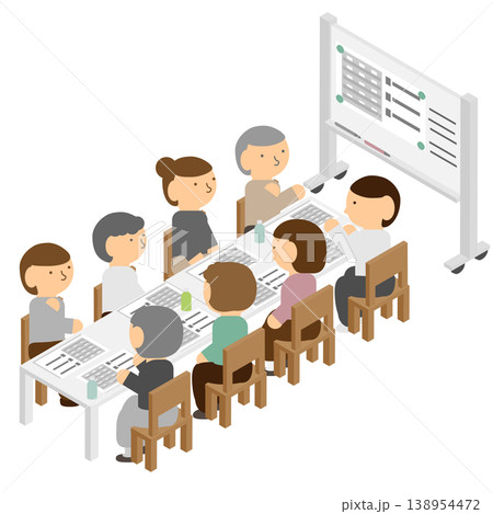 アイソメトリックなマンションの総会や理事会をイメージしたイラスト 138954472