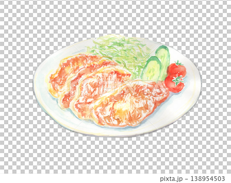豬肉薑汁炒菜水彩插圖 豬肉薑汁炒菜水彩插圖 138954503