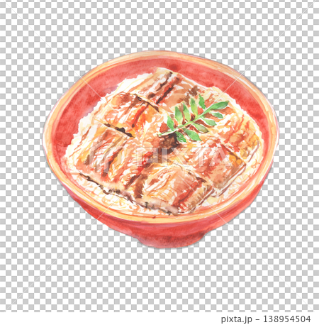 鰻魚飯碗的水彩插圖 鰻魚飯碗的水彩插圖 138954504