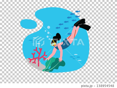 スキューバダイビングをしている女性のイラスト 138954548