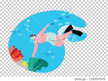 一個男人做水肺潛水的插圖 138954549