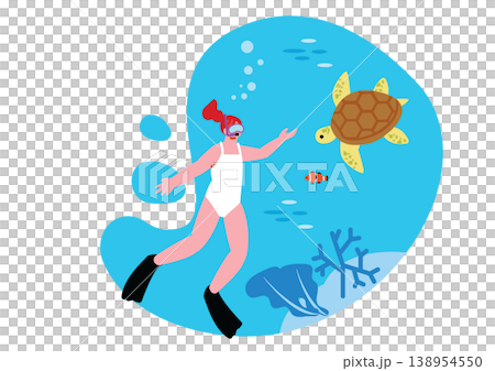 一個女人在做水肺潛水的插圖 138954550