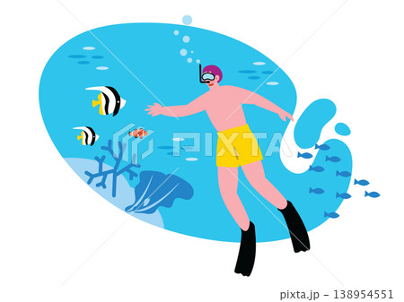 スキューバダイビングをする男性のイラスト 138954551