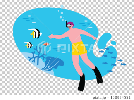 スキューバダイビングをする男性のイラスト 138954551