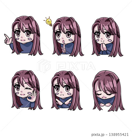 ビジネス向け表情ポーズセット・ブルベ夏の女の子のちびキャラカラーイラスト ビジネス向け表情ポーズセット・ブルベ夏の女の子のちびキャラカラーイラスト 138955421
