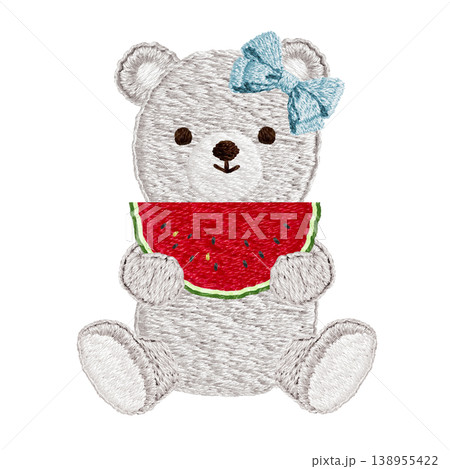 【シロクマとスイカ】手刺繍イラスト素材 【シロクマとスイカ】手刺繍イラスト素材 138955422