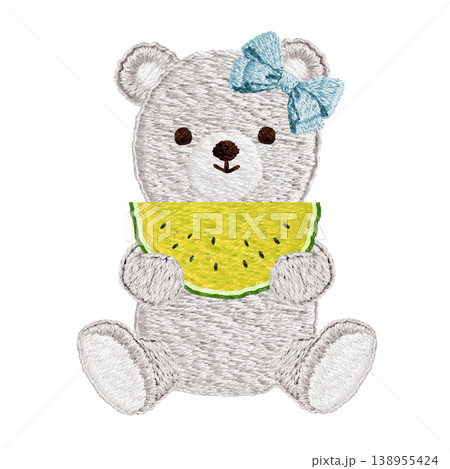 【シロクマとスイカ】手刺繍イラスト素材 【シロクマとスイカ】手刺繍イラスト素材 138955424