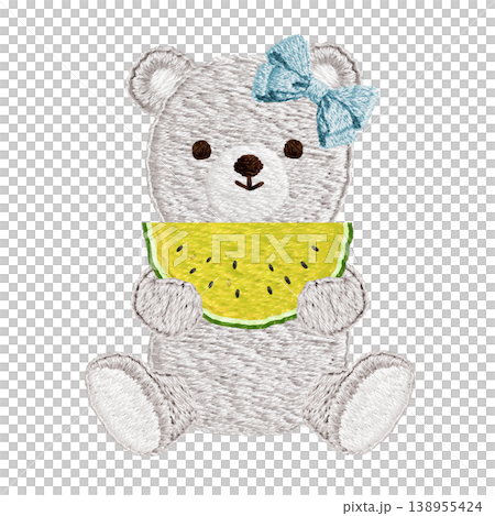 【シロクマとスイカ】手刺繍イラスト素材 【シロクマとスイカ】手刺繍イラスト素材 138955424