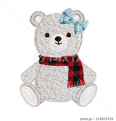 【シロクマとマフラー】手刺繍イラスト素材 138955439