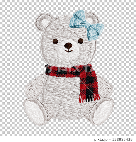 【シロクマとマフラー】手刺繍イラスト素材 138955439