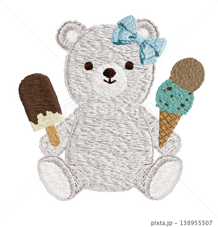 【シロクマとアイス】手刺繍イラスト素材 【シロクマとアイス】手刺繍イラスト素材 138955507