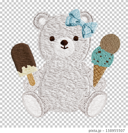 【シロクマとアイス】手刺繍イラスト素材 【シロクマとアイス】手刺繍イラスト素材 138955507