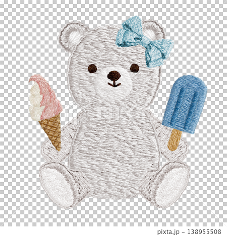 【シロクマとアイス】手刺繍イラスト素材 138955508