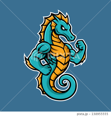sea horse mascot logo illustration vector design template modern style 138955555