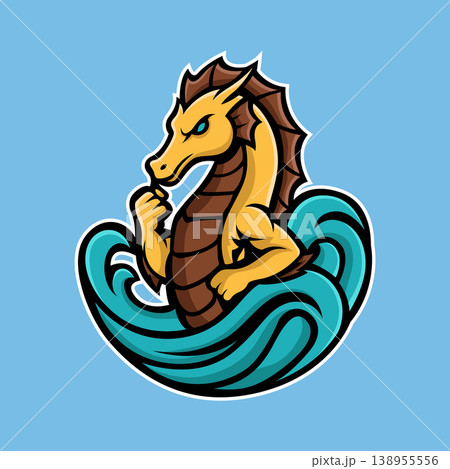 sea horse mascot logo illustration vector design template modern style 138955556