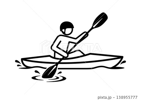 カヤックを漕ぐ人物のラインアイコン 138955777