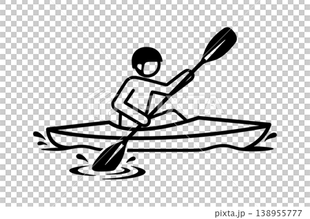 カヤックを漕ぐ人物のラインアイコン 138955777