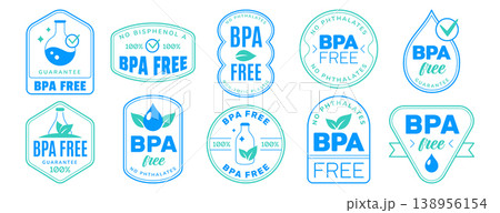 Bpa free badge logo, no bisphenol a and phthalates blue icons 138956154