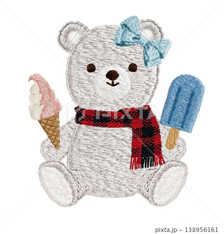 【シロクマとアイス】手刺繍イラスト素材 138956161