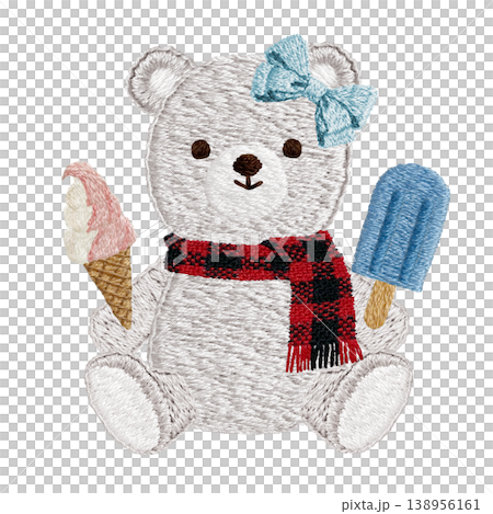 【シロクマとアイス】手刺繍イラスト素材 138956161