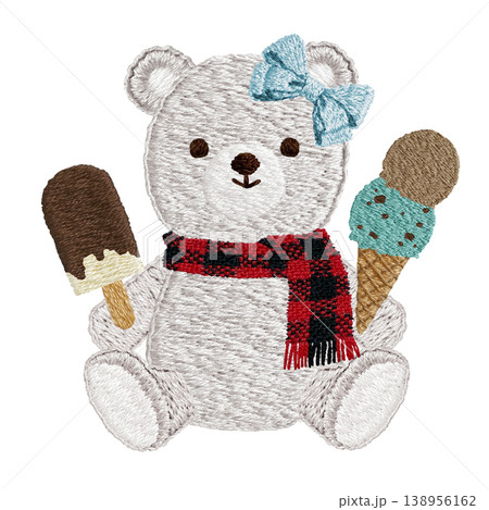 【シロクマとアイス】手刺繍イラスト素材 138956162