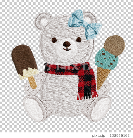 【シロクマとアイス】手刺繍イラスト素材 138956162