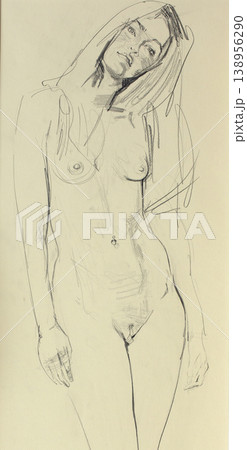 pencil drawing illustration, female portrait, sketch 138956290