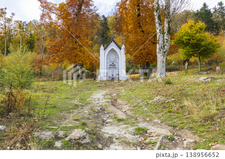 Roadside shrine along a forest path in autumn Roadside shrine along a forest path in autumn 138956652