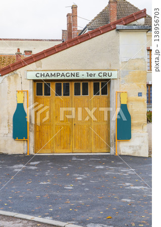 CHAMPAGNE 1er CRU sign on rural building CHAMPAGNE 1er CRU sign on rural building 138956703