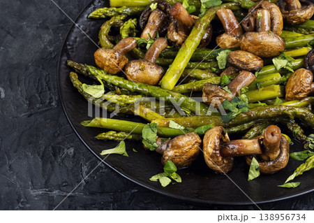 Roasted Asparagus with Sauteed Mushrooms and Herbs Roasted Asparagus with Sauteed Mushrooms and Herbs 138956734