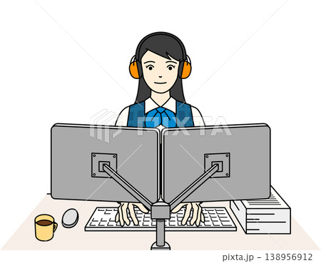 聴覚過敏の対策でイヤーマフを着用しPC作業をする女性 138956912