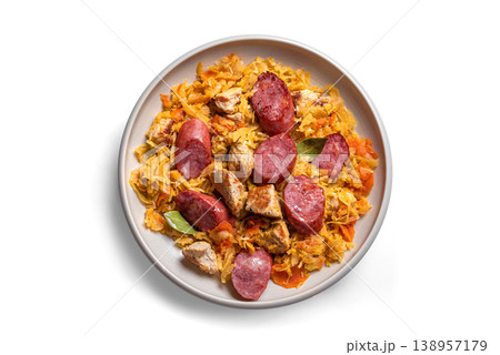 Polish Bigos meal or Hunter's stew with sausages, meat and cabbage Polish Bigos meal or Hunter's stew with sausages, meat and cabbage 138957179