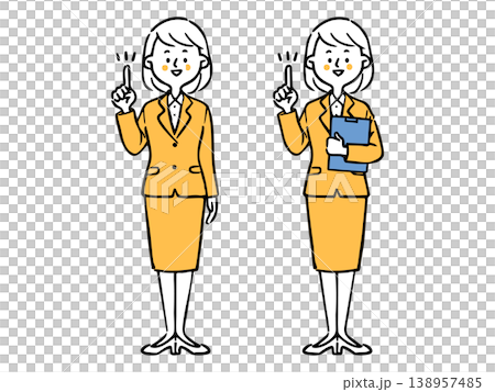 女白領講解重點 - 全身像 - 向量圖（橘色） 138957485