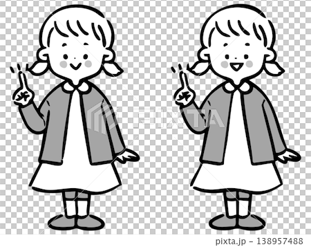 Girl pointing, full body, vector (monochrome) 138957488