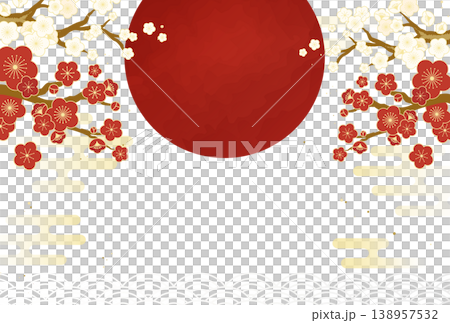Japanese-style New Year's card template with plum blossoms and the first sunrise of the year. Japanese-style New Year's card template with plum blossoms and the first sunrise of the year. 138957532