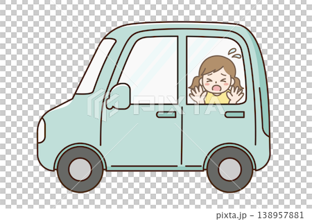 車内に閉じ込められて助けを求める子ども 138957881