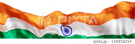 A cut out footer depicts the national flag of India. The flag features orange, white, and green sections with a blue wheel at the center. The background is clear and simple A cut out footer depicts the national flag of India. The flag features orange, white, and green sections with a blue wheel at the center. The background is clear and simple 138958254