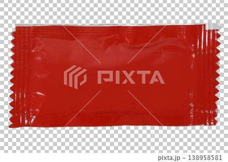 Red plastic condiment sachet isolated on transparent background. 138958581