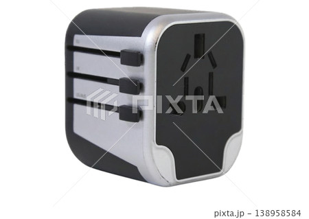 Universal international travel power adapter isolated on transparent background. Universal international travel power adapter isolated on transparent background. 138958584