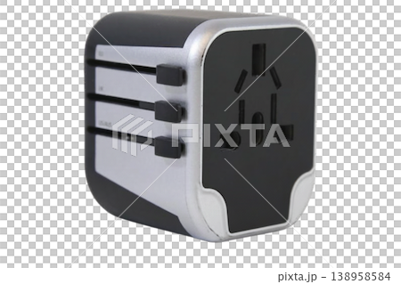 Universal international travel power adapter isolated on transparent background. 138958584