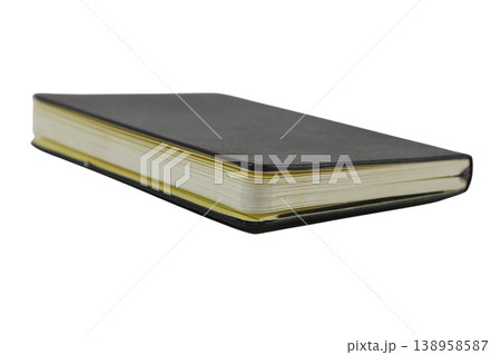 Black leather notebook with cream pages isolated on transparent background. Black leather notebook with cream pages isolated on transparent background. 138958587