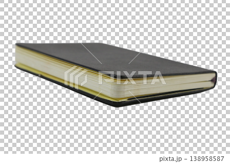 Black leather notebook with cream pages isolated on transparent background. Black leather notebook with cream pages isolated on transparent background. 138958587