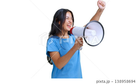Woman shouting on megaphone advocating for change Woman shouting on megaphone advocating for change 138958694